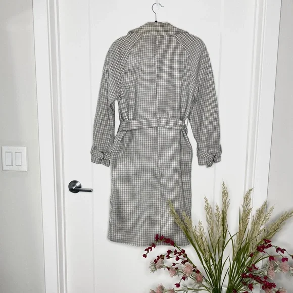 TOPSHOP Beige Plaid Long Trench Coat Size w/ Adjustable Belt US 2 | Preowned - Picture 5 of 7